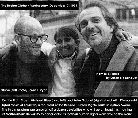 Iqbal with Peter Gabriel and Michael Stipe