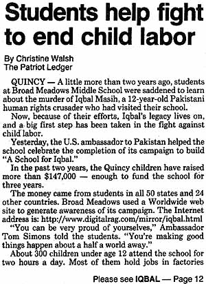 Patriot Ledger 5/97 article